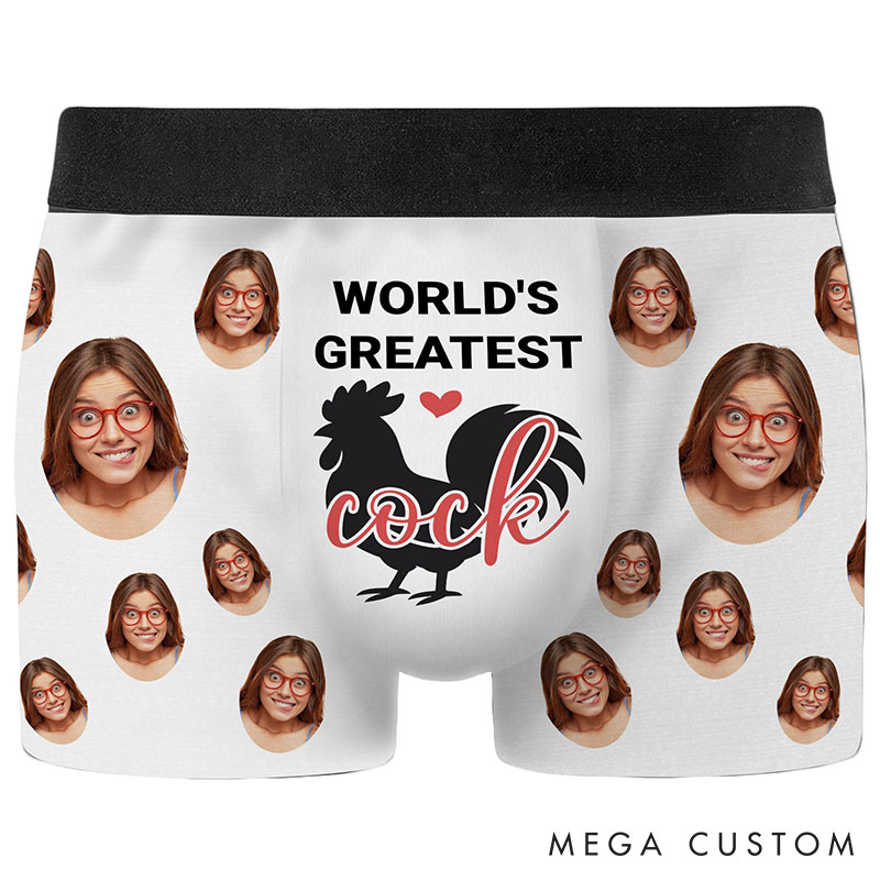 Personalized Girlfriend Wife Face Boxer Brief Men World's Greatest Cock Underwear with Woman Face Photo Valentines Day Gift for Boyfriend Husband