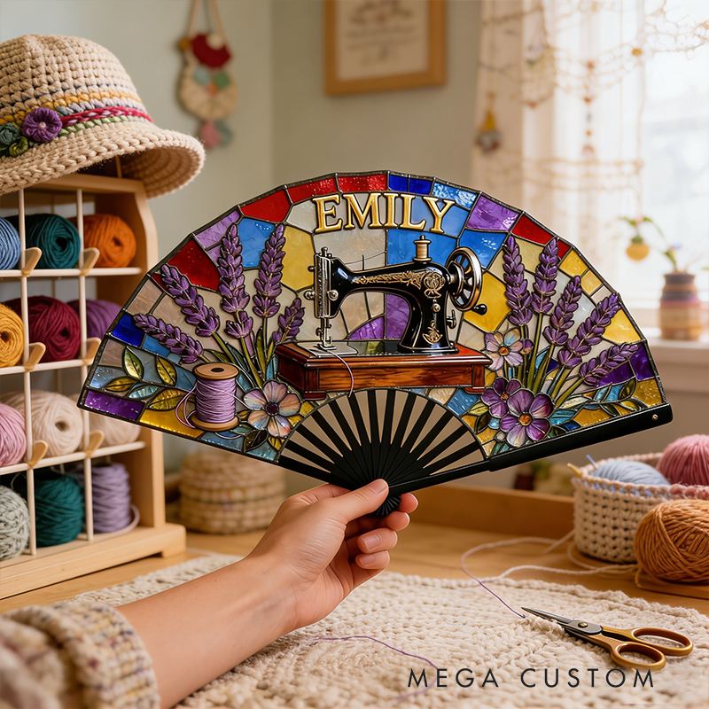 Personalized Sewing Machine Pattern Fan the Perfect Gift for Embroidery Enthusiasts