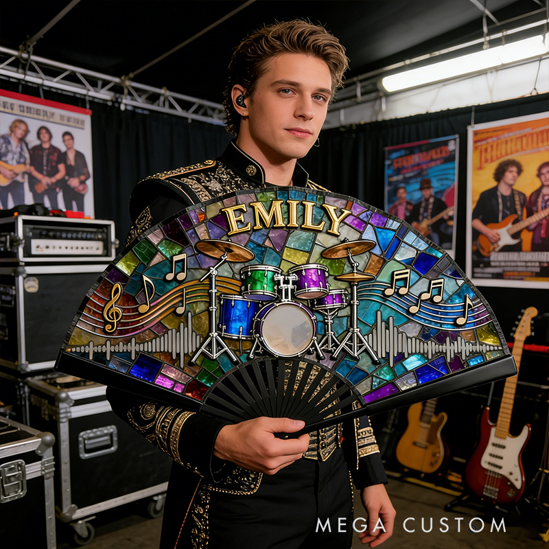 Personalized Drum Set Rhythm Pattern Fan the Perfect Gift for Music Lovers