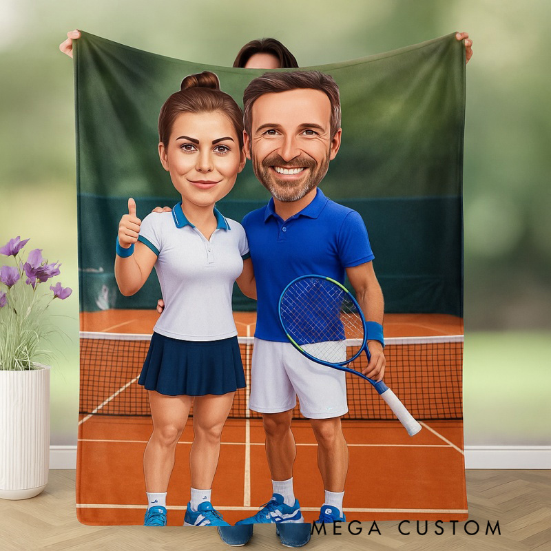 Personalized Couple Tennis Player Blanket with Custom Photo
