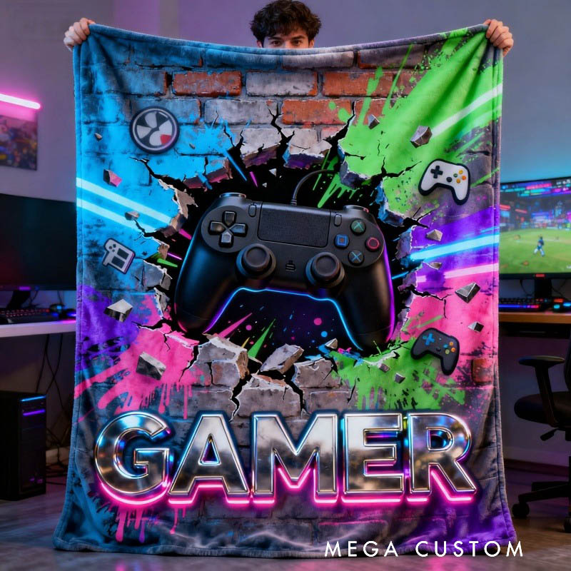 Personalized Cyberpunk Game Controller Blanket with Your Name Perfect Gift for Game Lovers Kids Birthdays Holidays Other Occasions