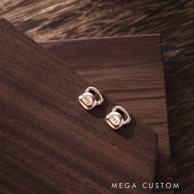 Personalized Sterling Silver Kettlebell Stud Earrings Gym Kettlebell Stud Earrings Fun Earrings Exercise Lover Earrings for Gym Lovers