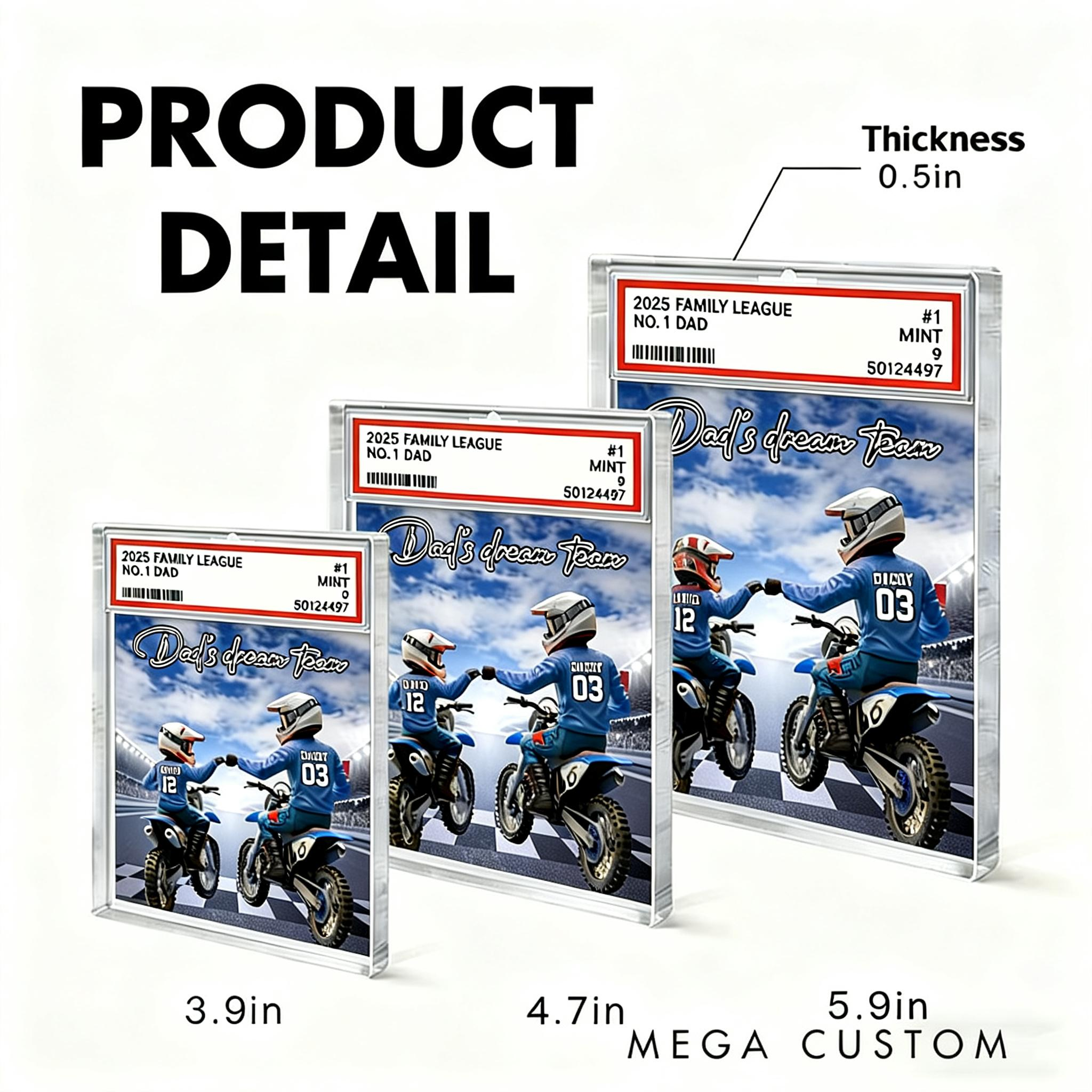 Personalized Fathers Day Gifts Motocross Dad and Kids Acrylic Plaque Trading Card Style Custom Name Motorcycle Decor for Dad or Husband