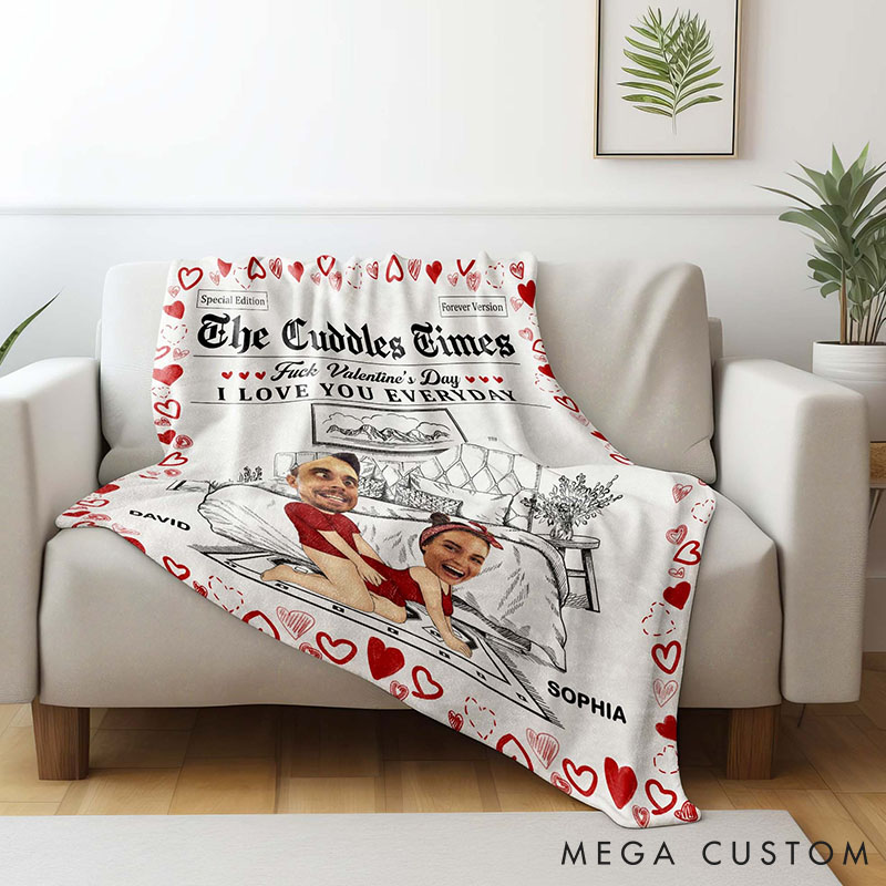 Personalized Couple Face Photo F*ck Valentine's Day I Love You Everyday Blanket Anniversary Valentine's Day Gift for Husband Wife Boyfriend Girlfriend