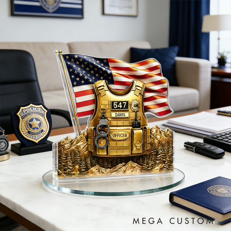 Personalized Police Gifts Custom Name and Badge Number Acrylic Desk Decor for Officer Policeman Husband or Coworker Appreciation Gift