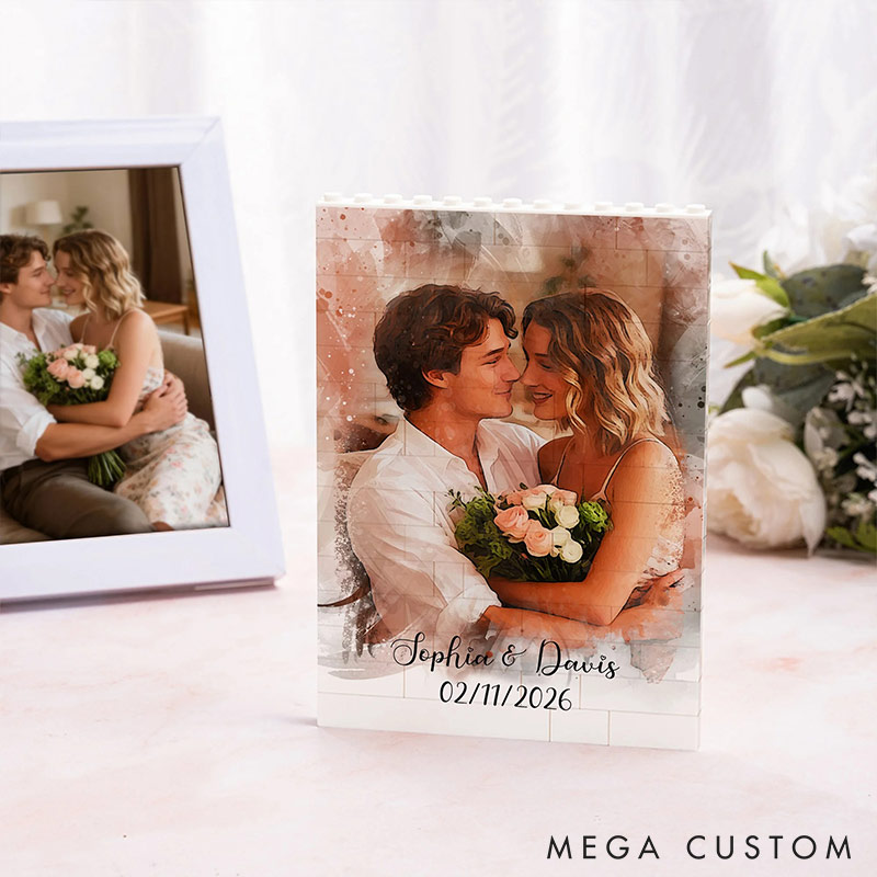Personalized Couple Photo Art Building Blocks Custom Name Date Photo Blocks Valentine's Day Gift for Boyfriend Girlfriend Husband Wife Anniversary Gift
