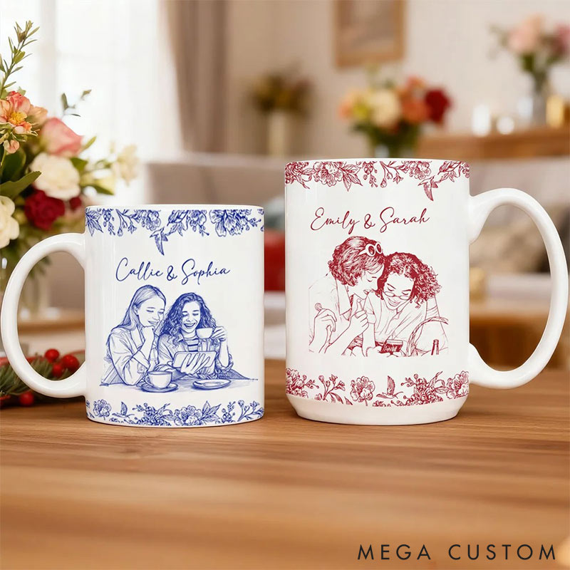 Personalized Custom Photo Art Mug with Name Bestie Mug Valentine's Mug Galentine's Day Gift for Friendship Anniversary Mug for Bestie