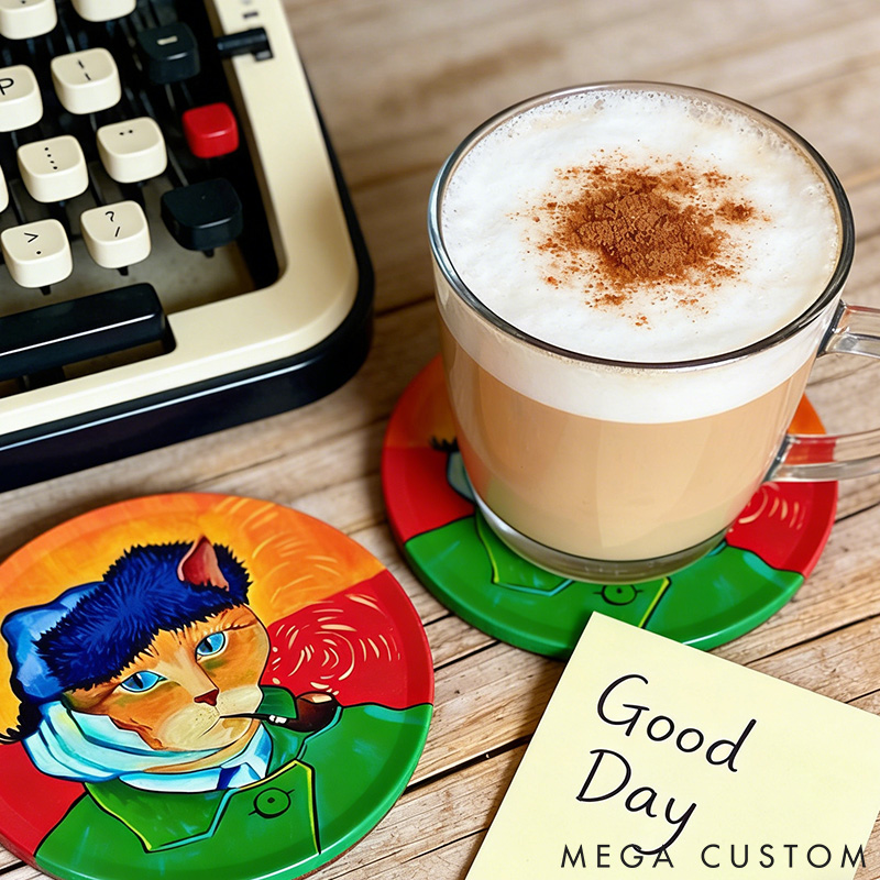 Personalized Cat Lover Whimsical Cat Illustration Decorative Coasters Gift For Pet Lover For Cat Lover Coasters