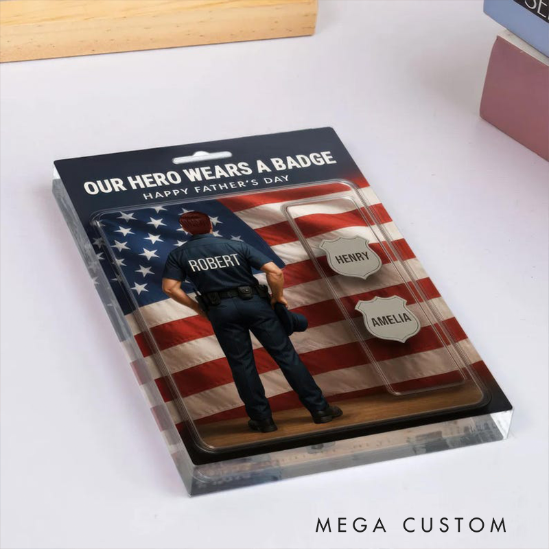 Personalized Police Gifts Custom Name Hero Badge Acrylic Plaque Gift for Dad Husband or Officer Desk Decor