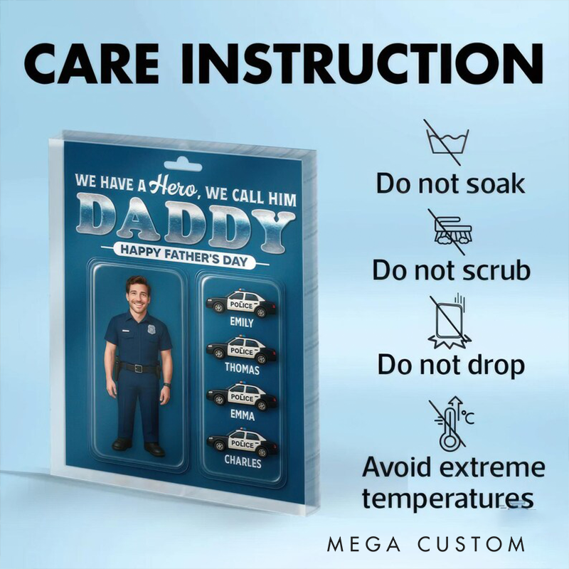 Personalized Police Gifts Custom Face and Kids Names Acrylic Plaque Police Dad Gift Custom Character Figure Block for Husband or Father