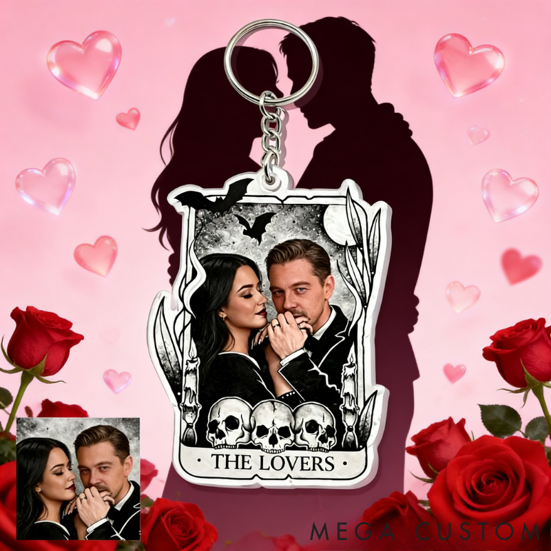 Personalized Couple Portrait Acrylic Keychain Custom Photo Elegant Holiday Gift for Lovers