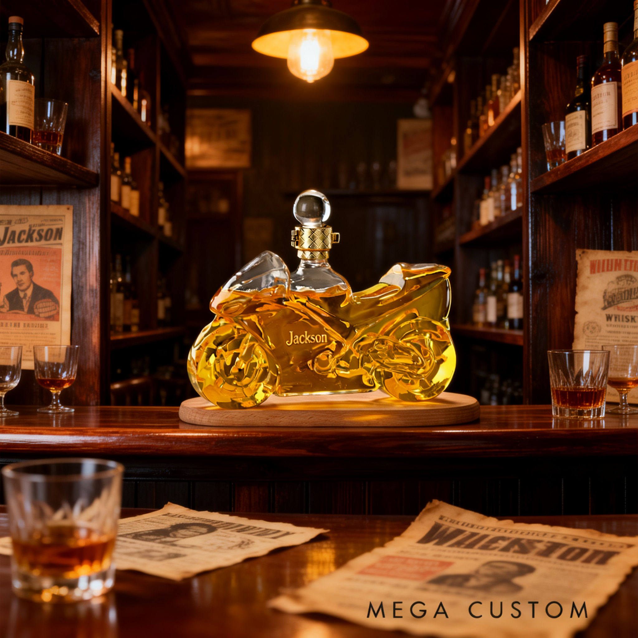 Personalized Whiskey Gifts Custom Name Motorcycle Shaped Whiskey Decanter Bottle for Men Biker Bar Decor Gift