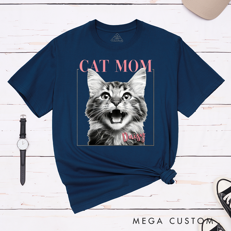 Personalized Cat Lover Proud Cat Mom Energy Cat Photos Birthday Gift for Cat Lovers for Cat Mom Cat Owners T-Shirt