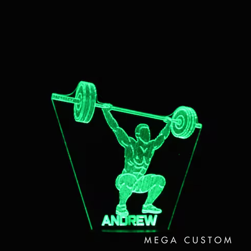Personalized LED Night Light Weightlifting Night Light Gym Inspired Illuminated Acrylic Lamp for Gym Lover