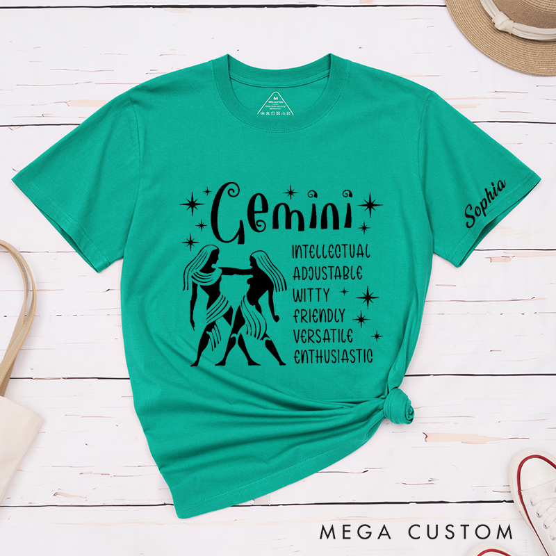 Personalized Sagittarius Zodiac T-Shirt Custom Name Astrology Star Sign Gift Unique Traits Independent Generous Caring Honest Tee