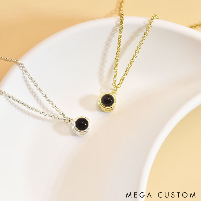 Personalized Couple Minimalist Projection Necklace Custom Photo Inside Necklace Chain Valentine's Day Gift for Couple Anniversary Gift for Wife for Girlfriend