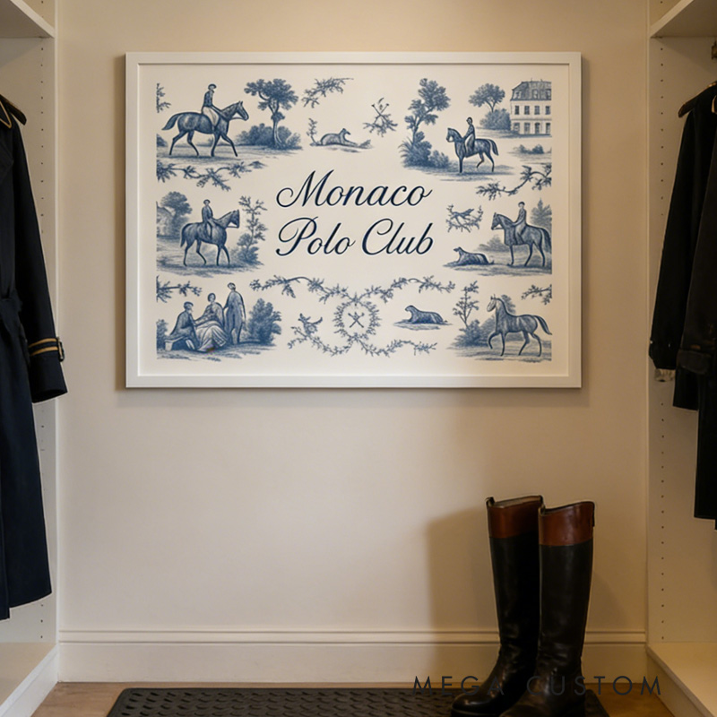 Personalized French Toile Equestrian Art Poster Riding Wall Art Sports Printable Room Art Decor for Equestrian Riding Lovers 