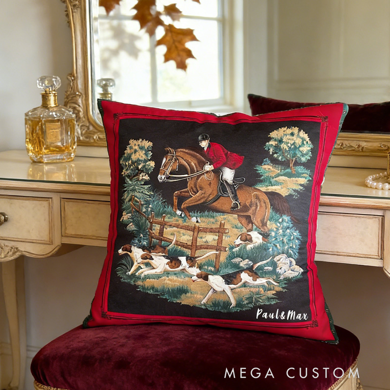 Personalized Equestrian Throw Pillow Horse Fox Hunting Pillow Cover Equestrian Decor for Riding Lovers Equestrian Lovers