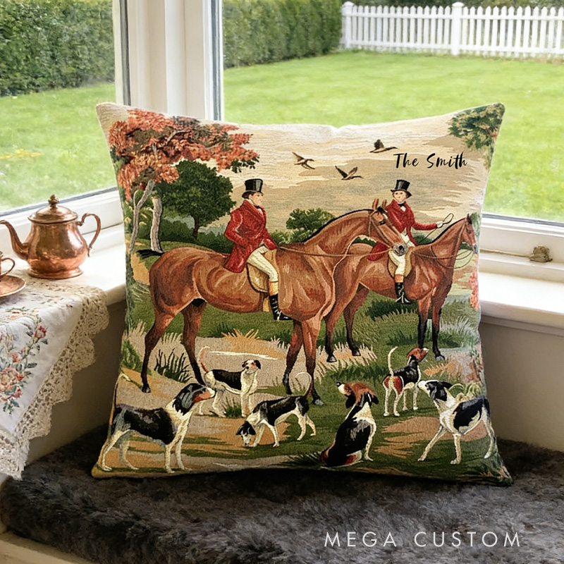 Personalized Equestrian Throw Pillow Fox Hunt Tapestry Pillow Cover English Equestrian Decor for Riding Lovers Equestrian Lovers