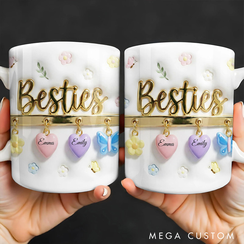 Personalized 3D Effect Bestie Mug with Name Unique Coffee Mug Valentine's Mug Galentine's Day Gift for Friendship Anniversary Mug for Bestie