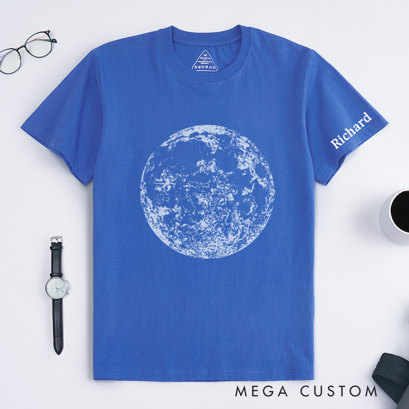 Personalized Moon Print Classic T-Shirts Custom Name 2025 Unisex Tee Unique Celestial Gift for Space Lover Birthday Present Anniversary Shirt