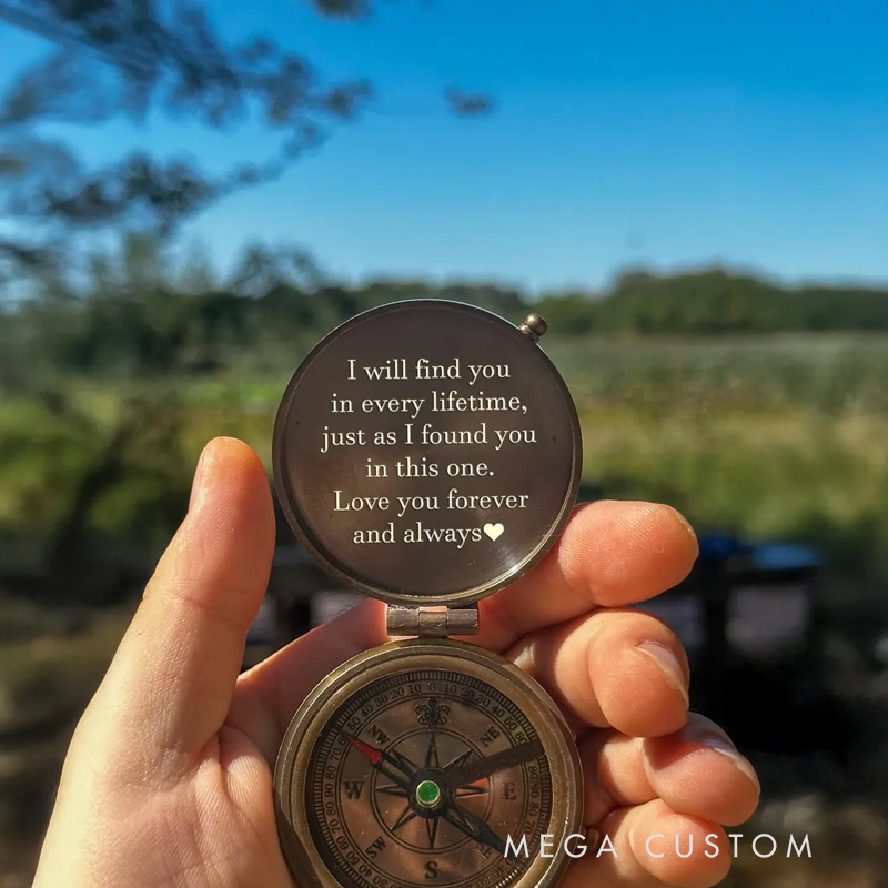 Personalized Copper Engraved Compass Romantic Wedding Keepsake Gift for Husband Boyfriend Couples