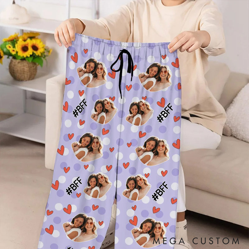 Personalized Valentine's Day Couple Faces Photo Matching Pajama Pants Custom Man Woman Photo Portrait Soft Pjs Bottoms Anniversary Gift for Him Her