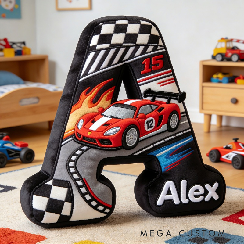 Personalized Racing Car Letter Pillow a Gift for Baby Children's Day Gift