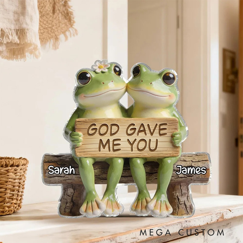 Personalized God Gave me you Sweet Frog Couple Bench Scene Custom Shaped Acrylic Plaque with Names Love Keepsake Religious Gift for Couple