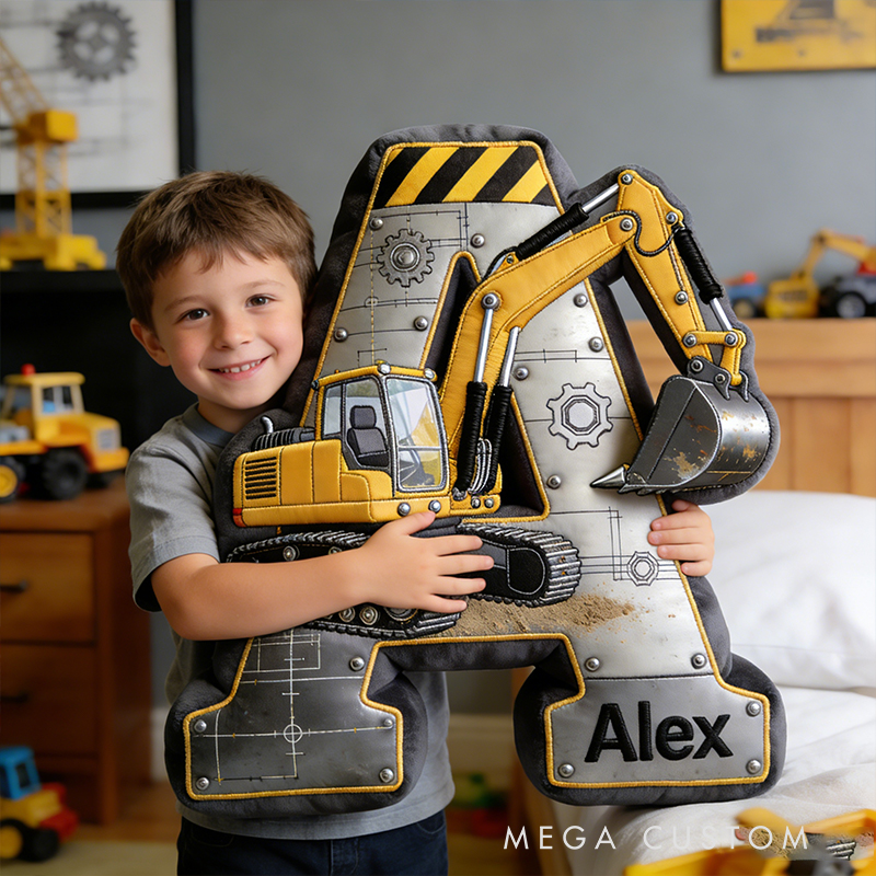 Personalized Excavator Letter Pillow a Gift for Baby Children's Day Gift