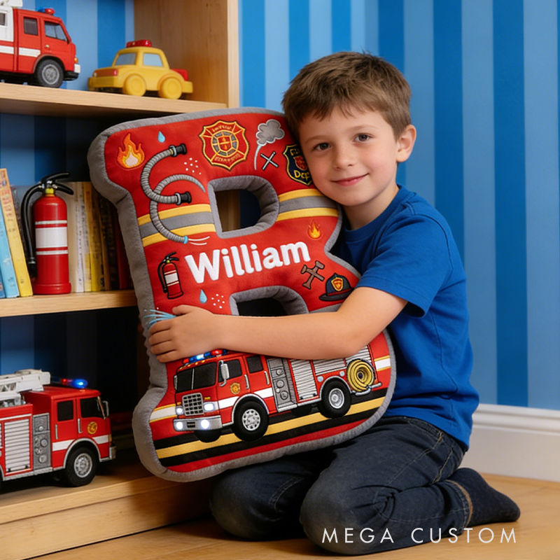 Personalized Fire Truck Letter Pillow a Gift for Baby Children's Day Gift