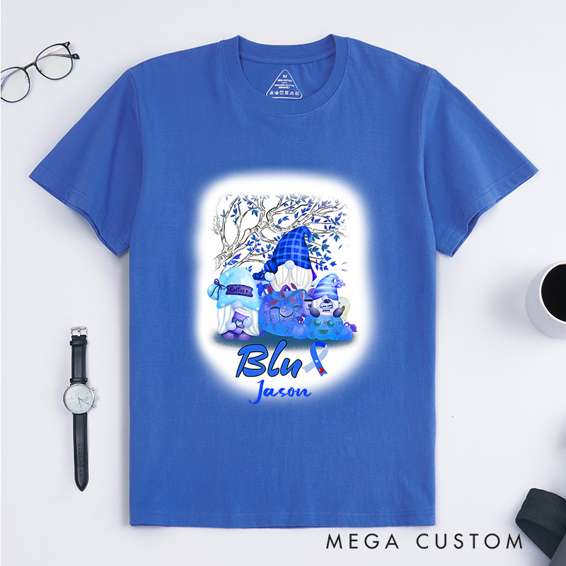 Personalized Gnomes Diabetes Awareness Blue Ribbon T-Shirt Diabetes Awareness Gift