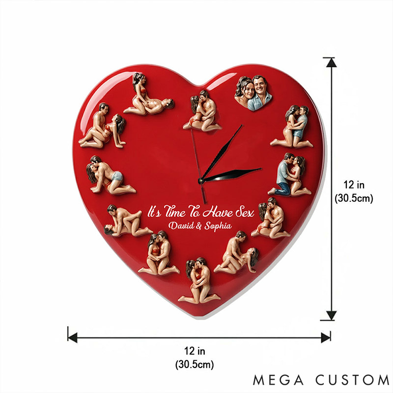 Personalized Couple Photo It's Time To Have Sex LED Light Wall Clock Custom Wall Clock with Couple Face Portrait Anniversary Gift Valentine's Day Gift