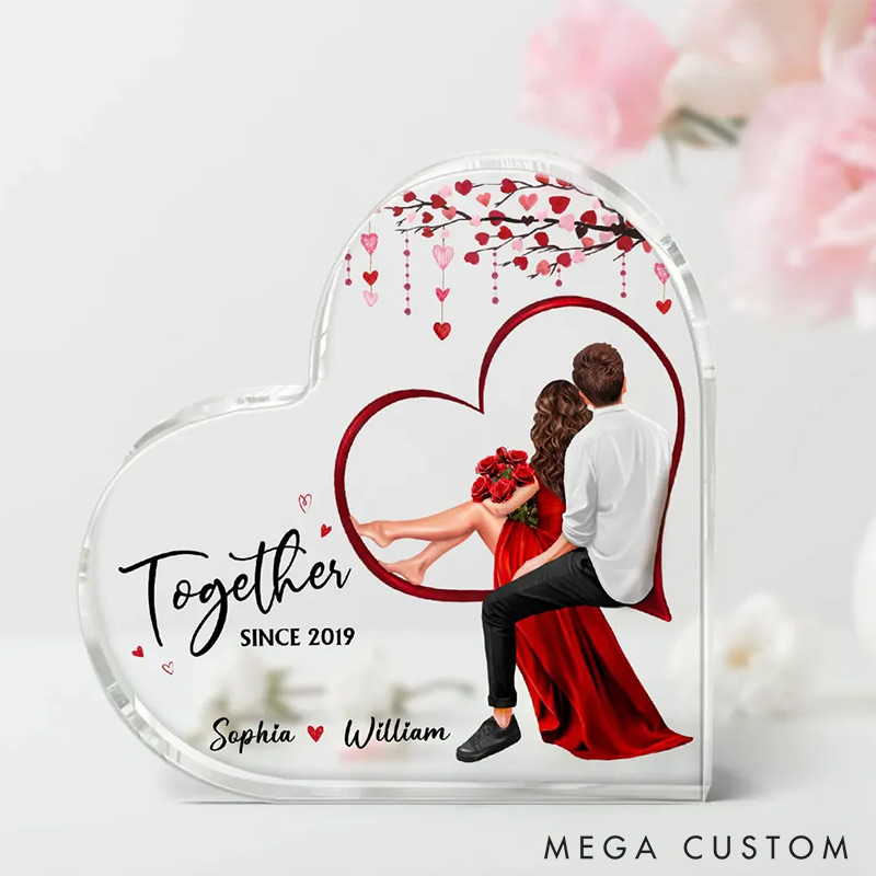Personalized Couple Together Since Acrylic Plaque Custom Names Valentine's Day Gift for Husband Wife Gift For Couples Heart Shaped Acrylic Plaque