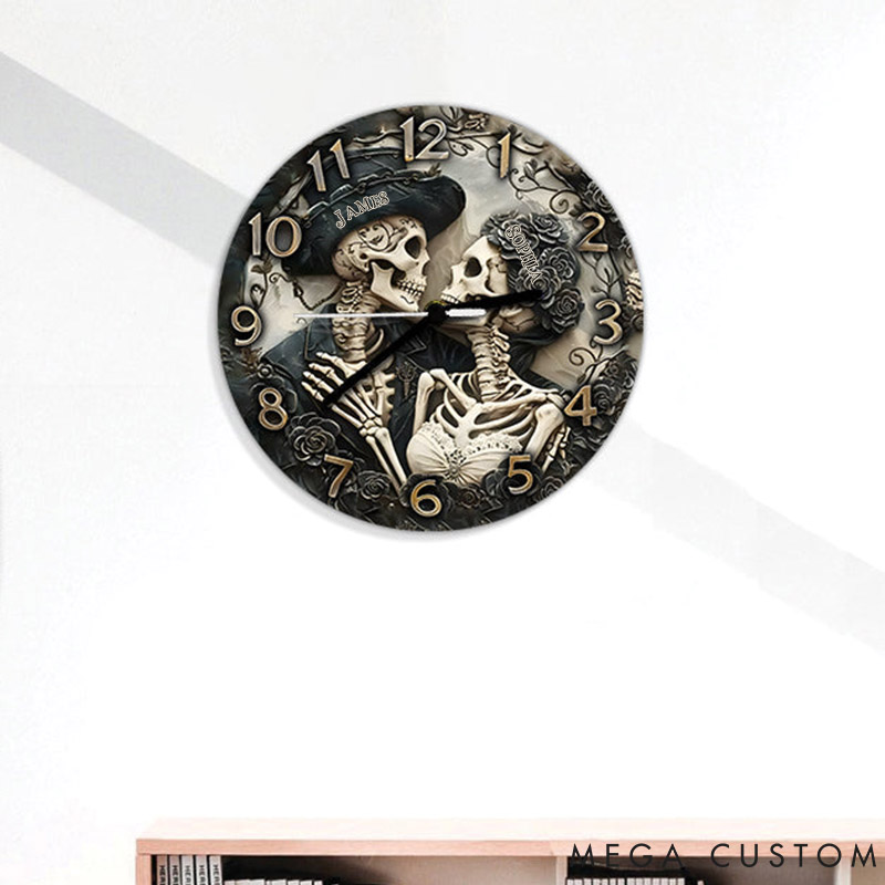 Personalized Skeleton Couple Till Death Do Us Part Wall Clock Custom Retro Gothic Graphic 3D Printed Wall Clock Anniversary Gift Valentine's Day Gift
