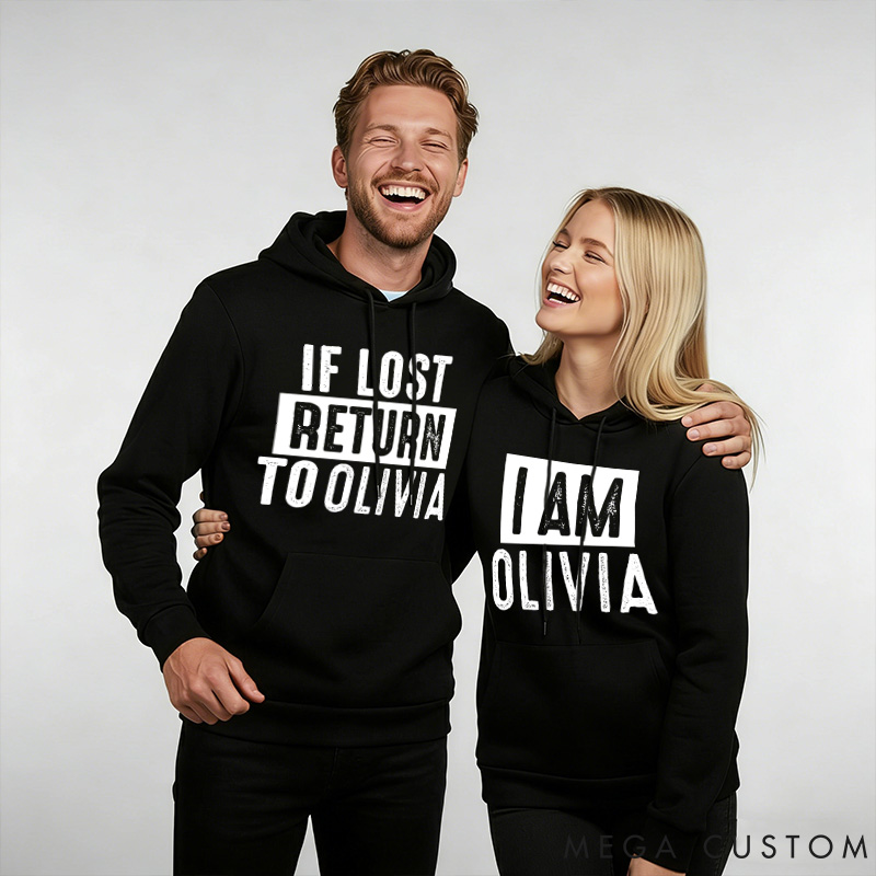 Personalized Couple If Lost Return to Name and I Am Name Hoodie Couple Valentine's Day Sweatshirt for Boyfriend Girlfriend Husband Wife
