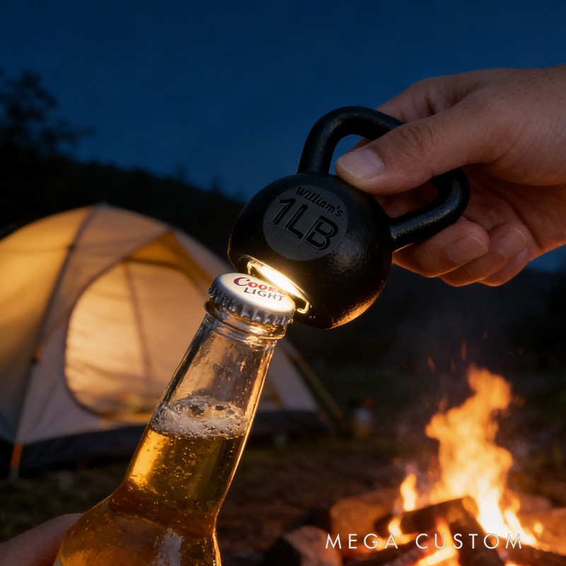 Personalized 1lb Kettlebell Bottle Opener Handmade Genuine CastIron with Authentic Plating for Gym Lovers
