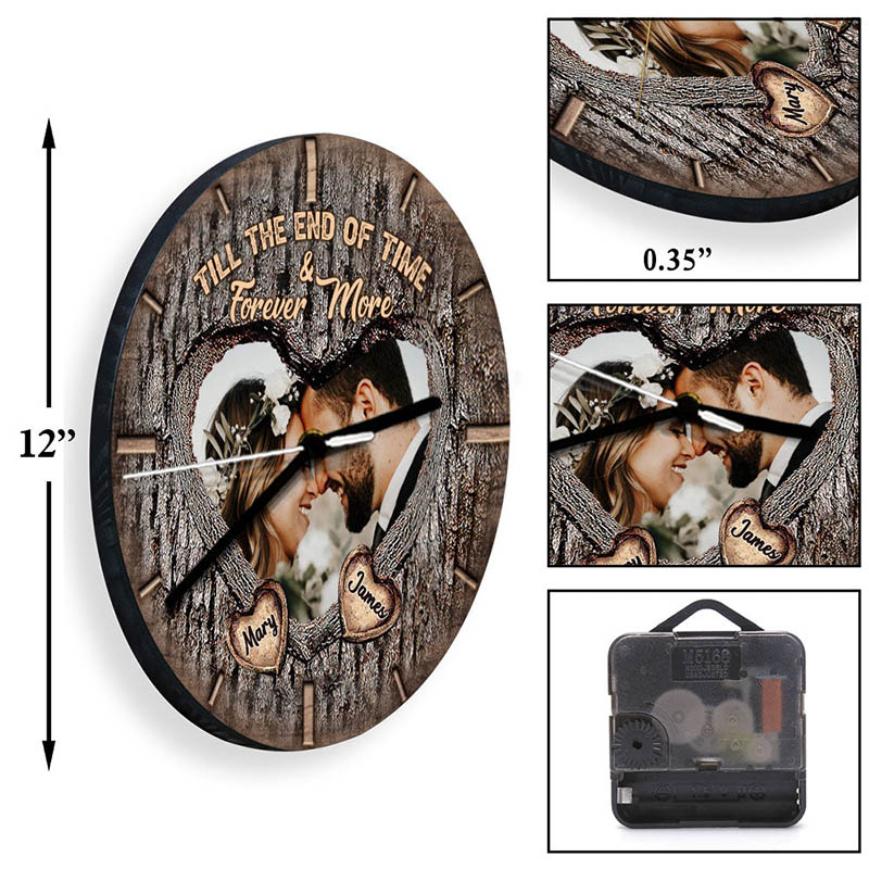 Personalized Couple Photo Till The End Of Time and Forever More Wall Clock Custom Imitation Wood 3D Effect Pattern Wall Clock Valentine's Day Gift