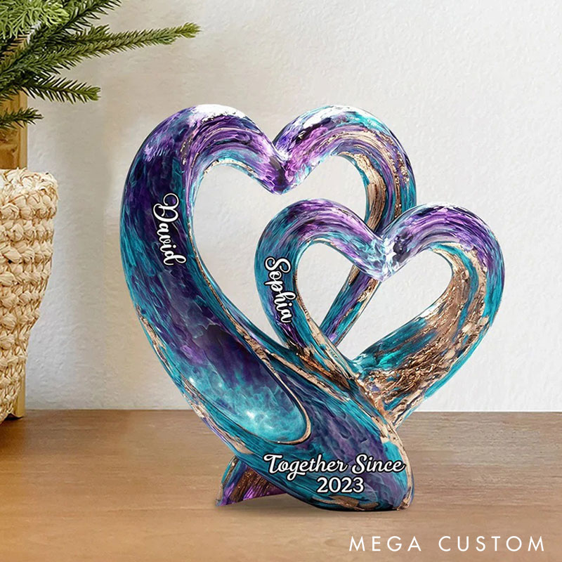 Personalized Double Heart-Shaped Couple 2D Flat Acrylic Plaque Elegant Love Keepsake Valentines Gift for Wife Husband Anniversary Gift for Him Her