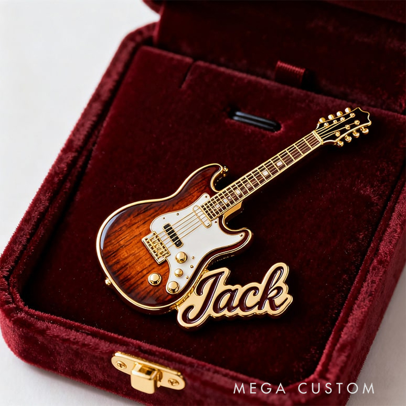 Personalized Custom Stained Glass Guitar Enamel Pin – Personalized Name Lapel Pin for Guitarists & Music Lovers