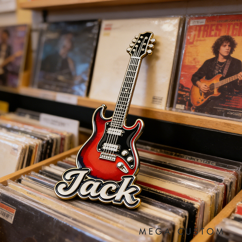 Personalized Custom Electric Guitar Enamel Pin – Personalized Name Lapel Pin for Rock Musicians & Guitar Lovers