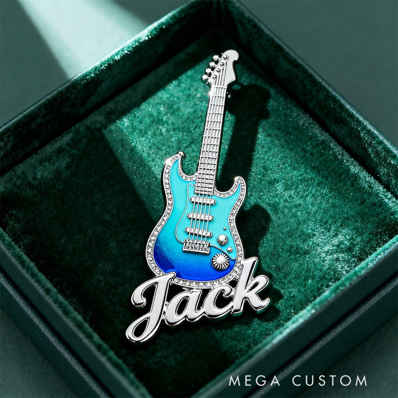 Personalized Custom Blue Ombre Electric Guitar Enamel Pin – Personalized Name Lapel Pin for Guitarists