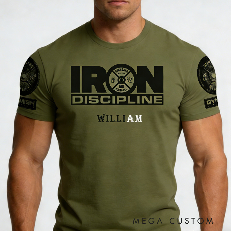 Personalized Gym Classic T-Shirt Iron Discipline Funny Workout Gym T-Shirt for Men for Fitness Enthusiasts Bodybuilders and Gym Lovers