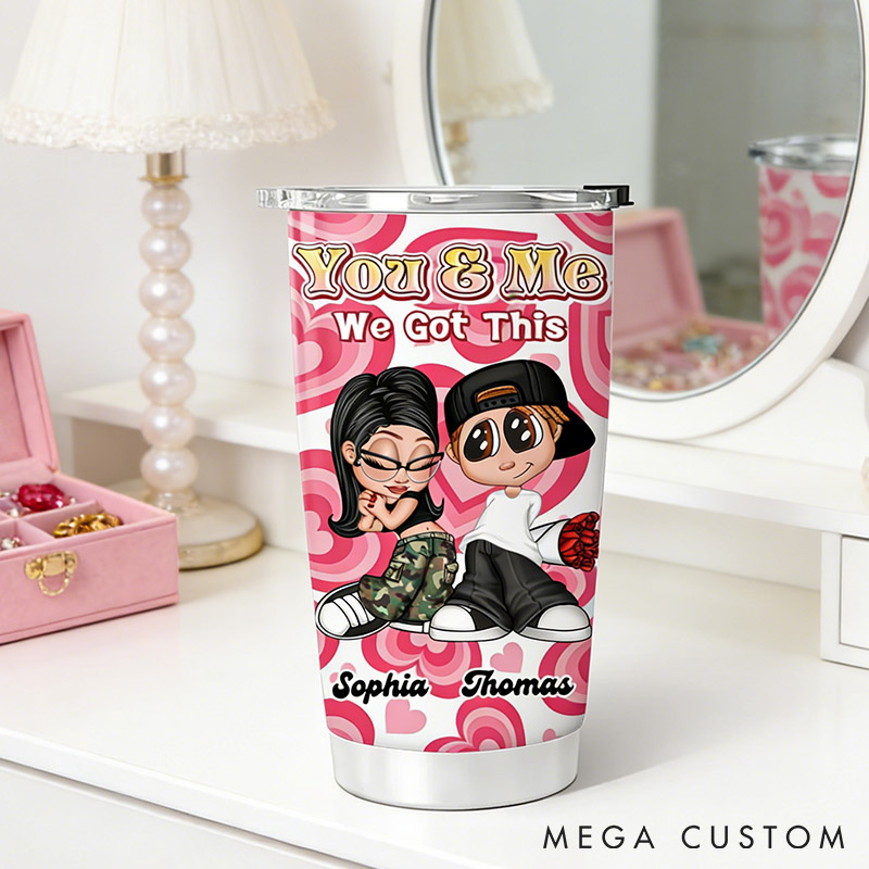 Personalized Cartoon Couple Tumbler You and Me We Got This y2k Couple Tumbler Valentines Gift for Husband Wife Couple Anniversary Gift