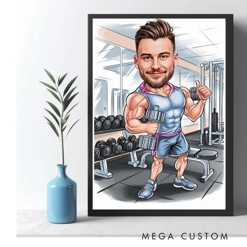 Personalized Fitness Cartoon Portrait Fitness Caricature Gift for Weight Lifter Gym Lover