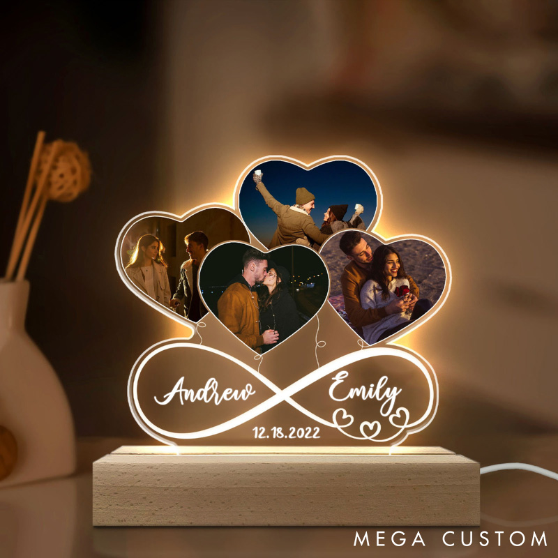 Personalized Infinity Infinity Love Heart Balloons LED Lamp Custom 3D LED Light Gift for Couple Valentines Gift Husband Wife Girlfriend Boyfriend
