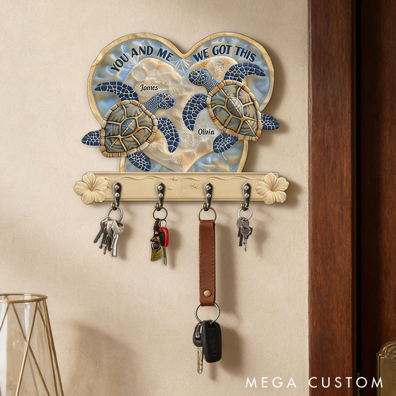 Personalized Couple Turtle You And Me We Got This Wooden Key Holder Custom Ocean Style Graphic 3D Printed Effect Key Hanger Valentines Day Gift