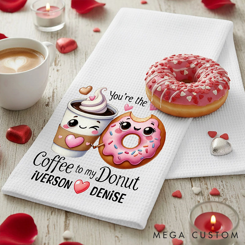 Personalized Cute Food Pattern Tea Towel with Name Custom Kitchen Towel Anniversary Valentine's Day Gift for Couple