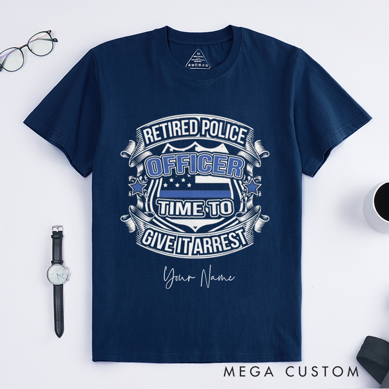 Personalized Retired Police Officer T-Shirt with Bold Graphics and Ribbon Banner Design Gift for Police Officer T-Shirt