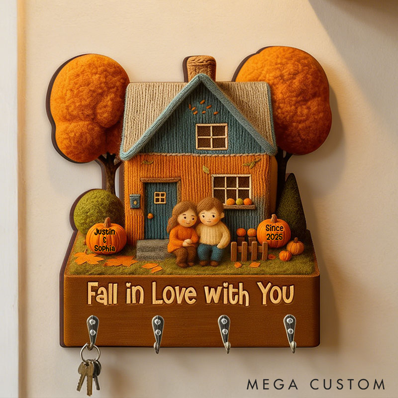 Personalized Old and Young Couple Fall in Love with You Wooden Key Holder Custom Shaped Graphic 3D Printed Key Hanger Anniversary Valentine's Day Gift